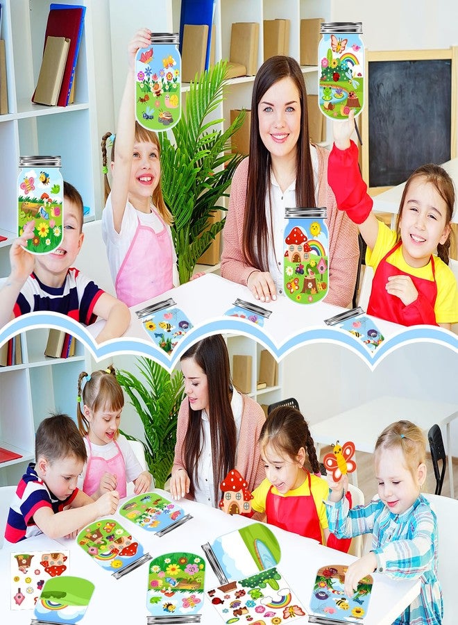 AMCEMIC 24Set Spring Craft Kits for Kids Make A Summer Bugs Stickers Scene, DIY Summer Craft Jar Sticker Butterfly Flower Bee Mushroom Insect Bulk Set Make Your Own Scene for Home Classroom Game Activities - Image 5